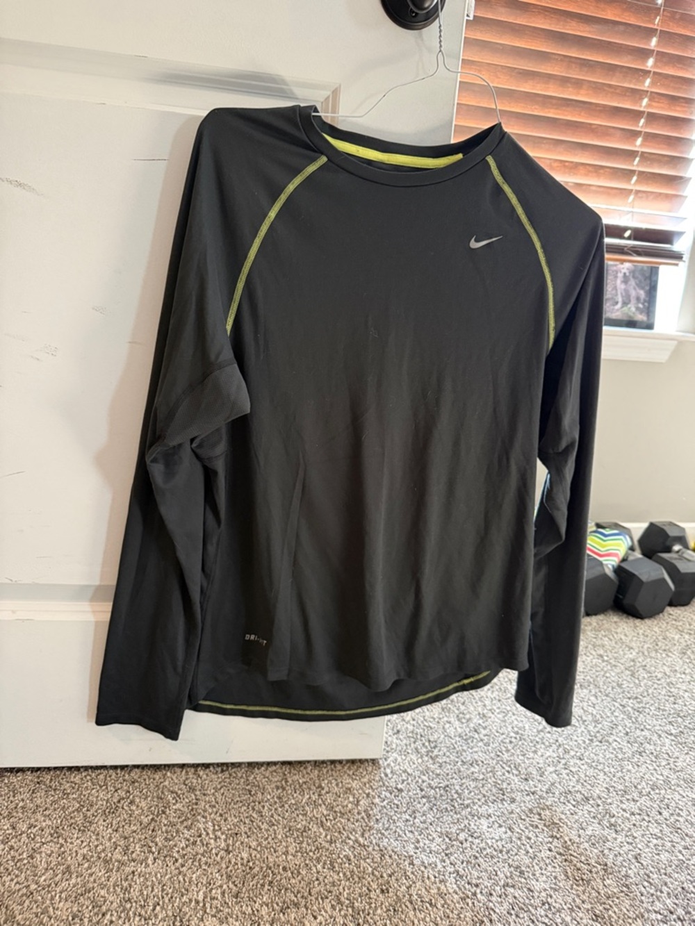 Nike Black Long Sleeve Athletic Top with Neon Green Trim